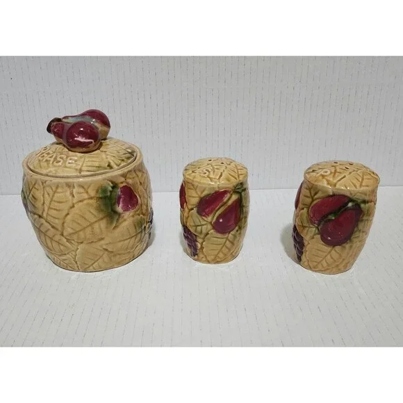 Tilso Japan Ceramic Set of Grease Jar and Salt & Pepper Shakers Fruits 53/630 - Picture 6 of 11